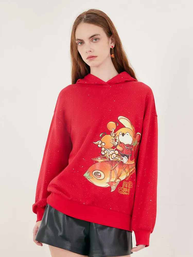 China Red Cartoon Printed Hoodie