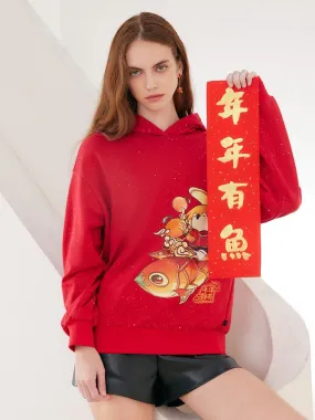 China Red Cartoon Printed Hoodie