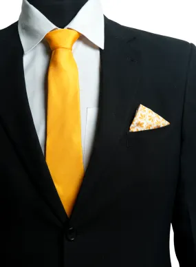 Chokore Jaali Good (Orange) - Pocket Square & Yellow color silk tie for men