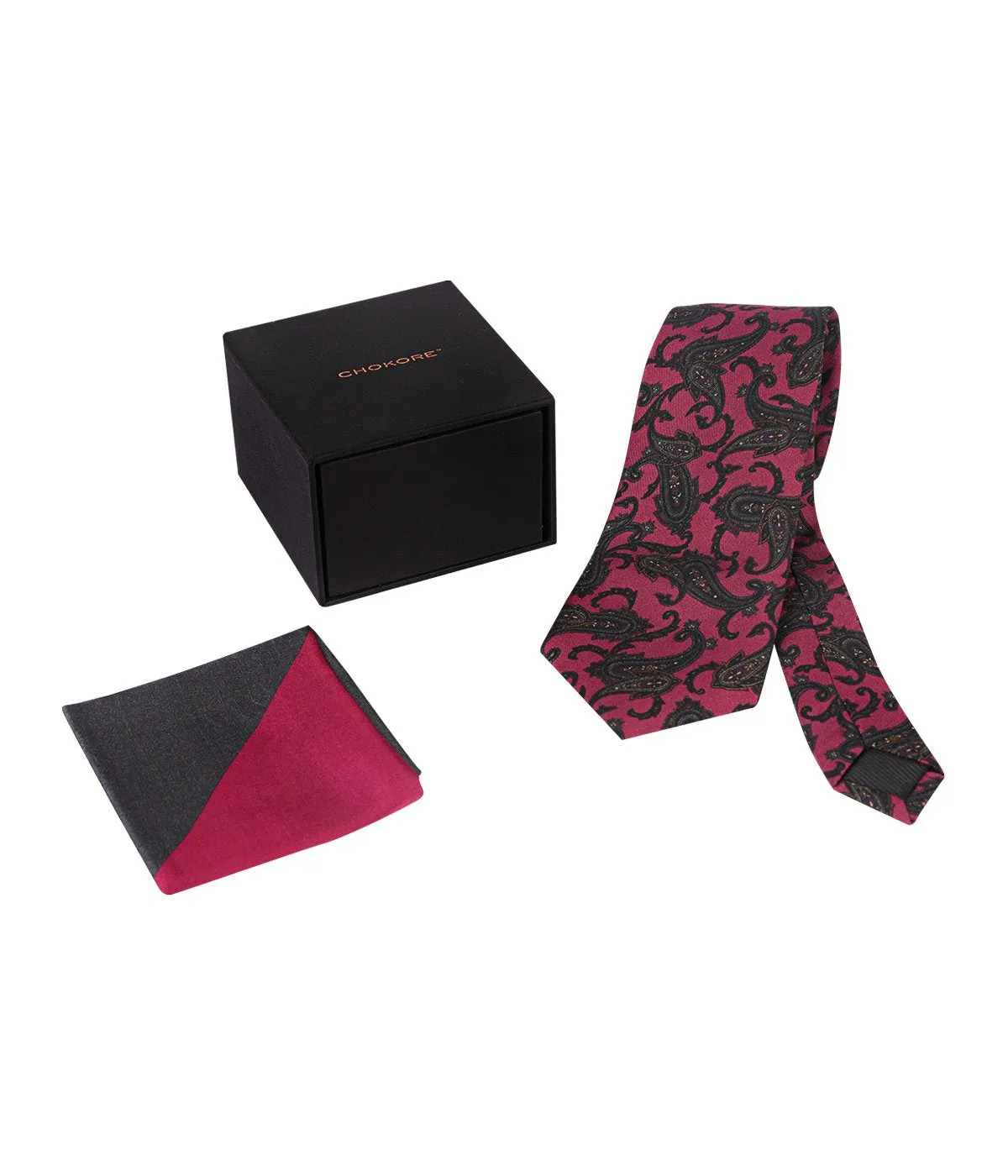 Chokore Marsela & Navy Blue Silk Tie from Indian At Heart range & Wine Pink from the Solids Line Silk Pocket Square set