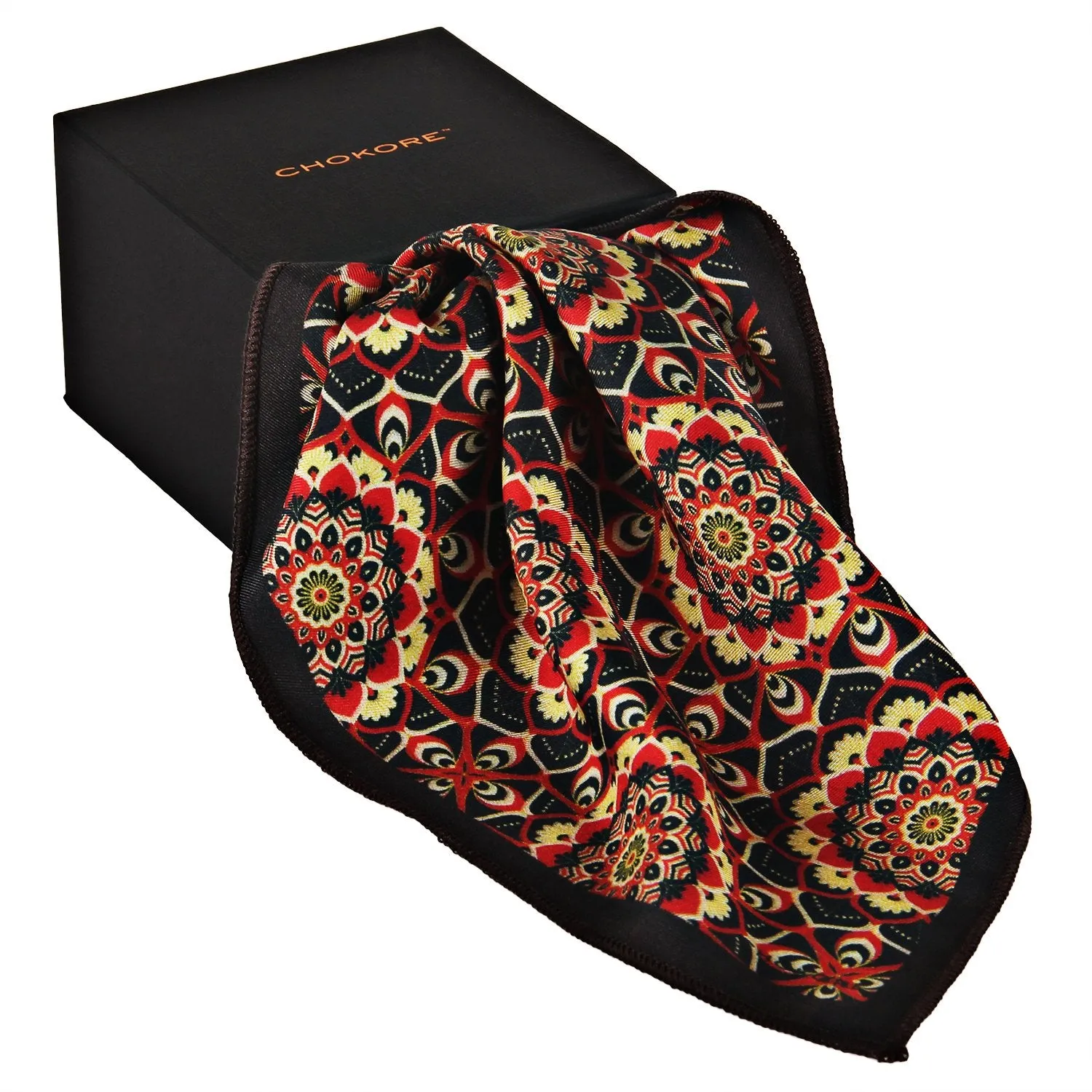 Chokore Men's Silk Pocket Square (Black, Red and Off White)