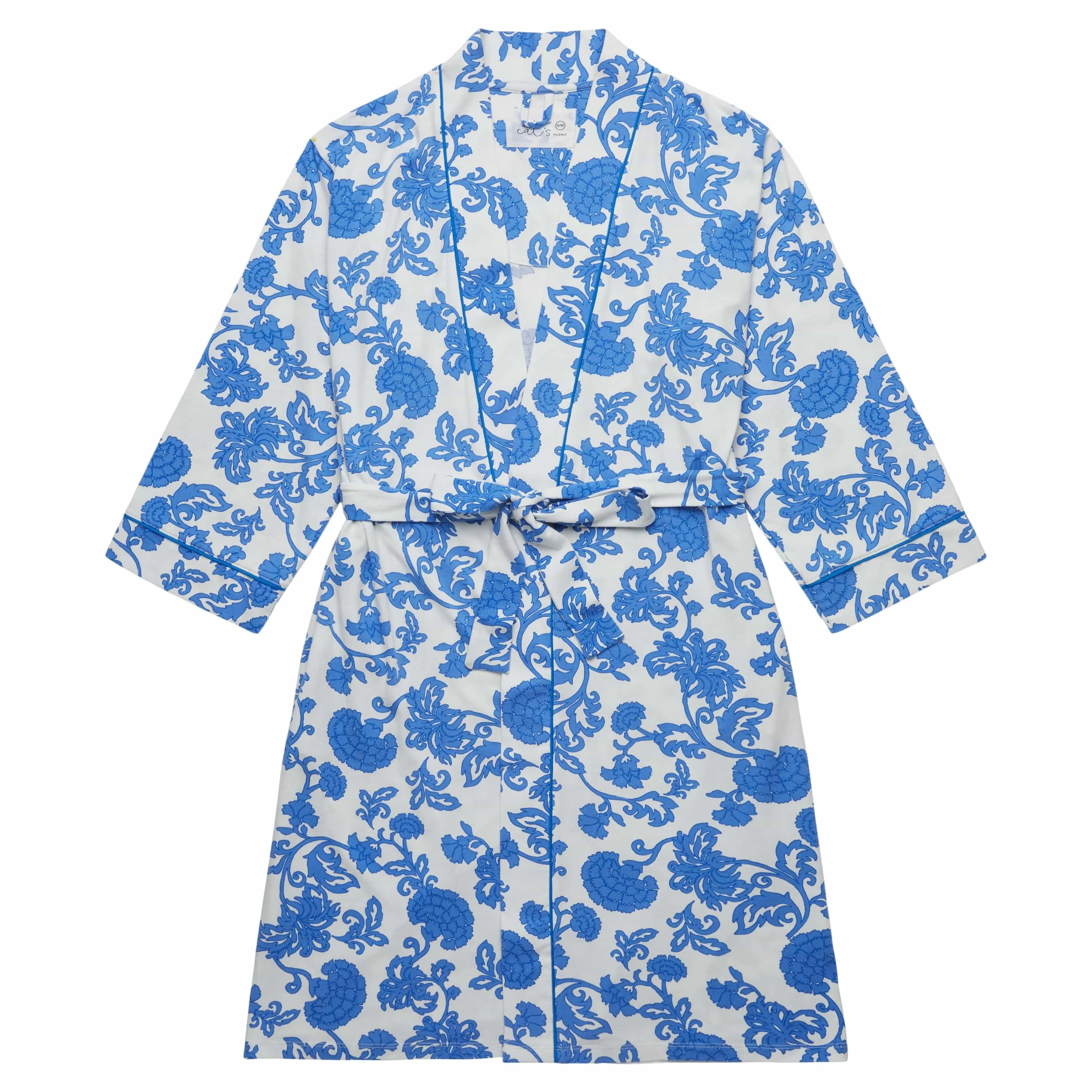 Chrysantheme Pima Knit Kimono Robe - Blue