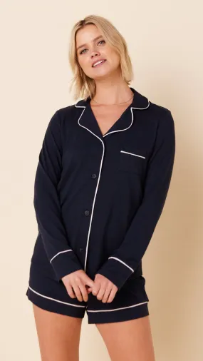 Classic Pima Knit Long-Sleeved Short Set - Midnight