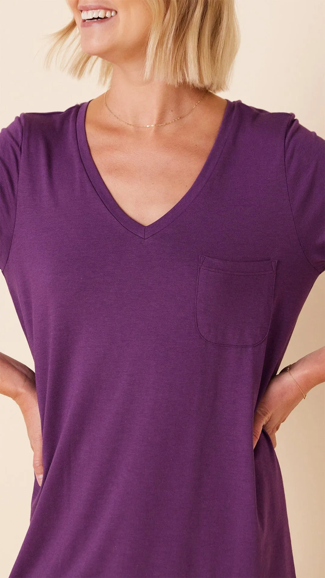 Classic Pima Knit Long-Sleeved Sleep Shirt - Aubergine