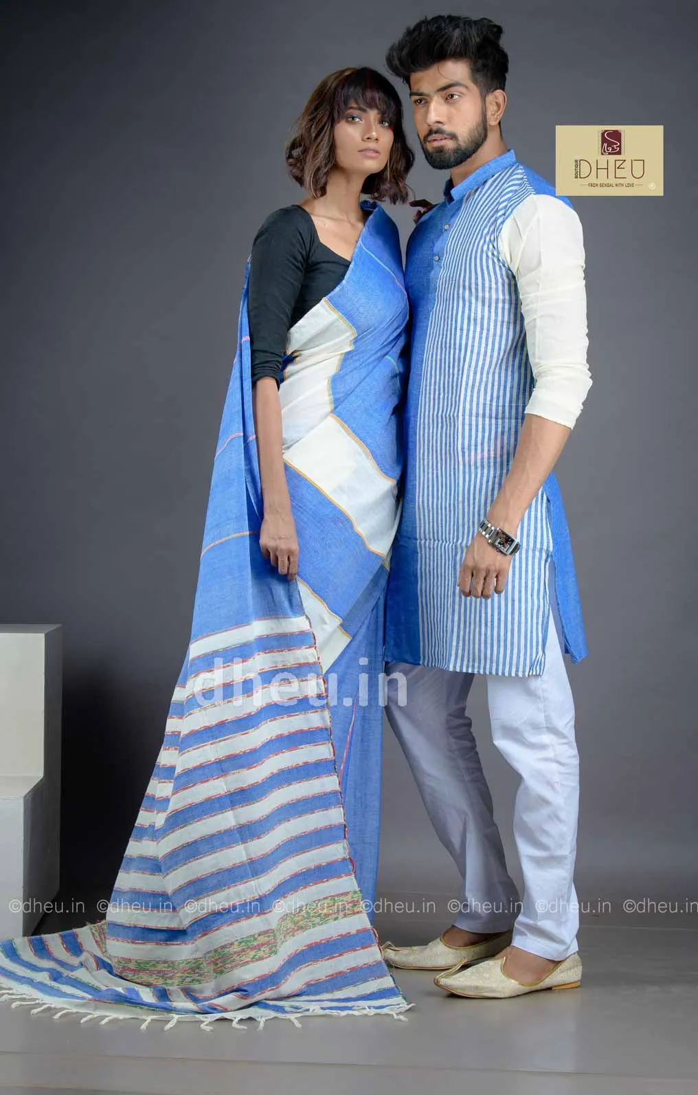 Cocktail-Handloom Saree-Kurta Couple Set