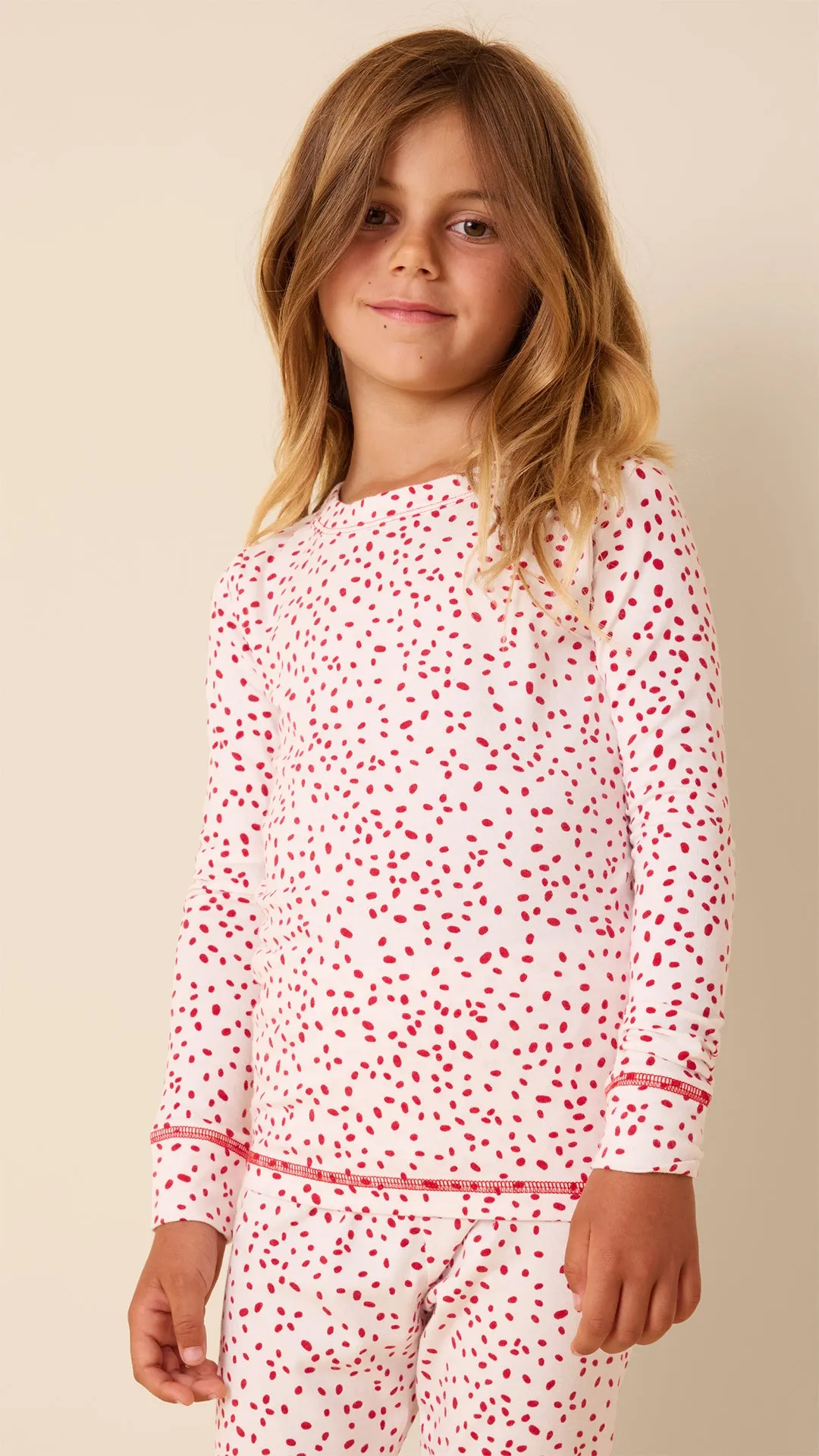 Confetti Dot Pima Knit Kids Pajama - Red