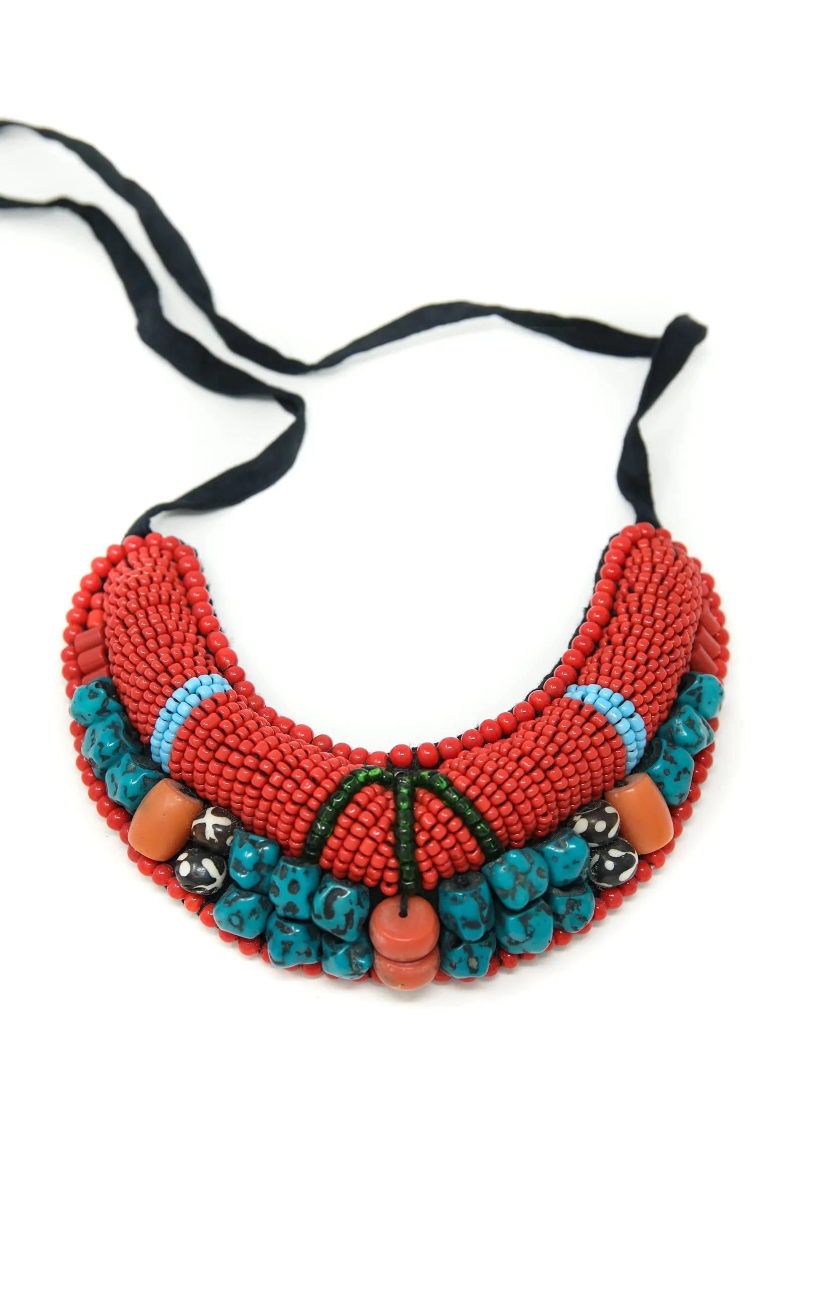 Coral Beaded Tibetan Neckpiece