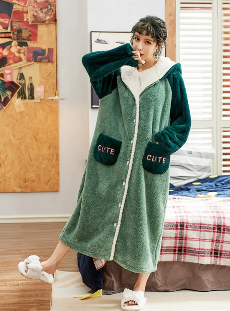 CORAL VELVET WARM PAJAMAS BATHROBE GREEN MOSAIC