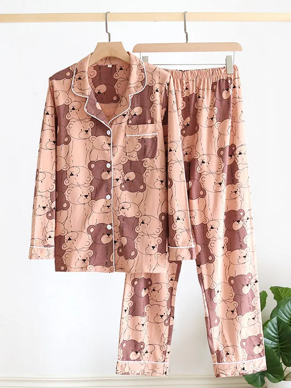 Cotton 2Pcs Bicolor Bear Couple Pajamas