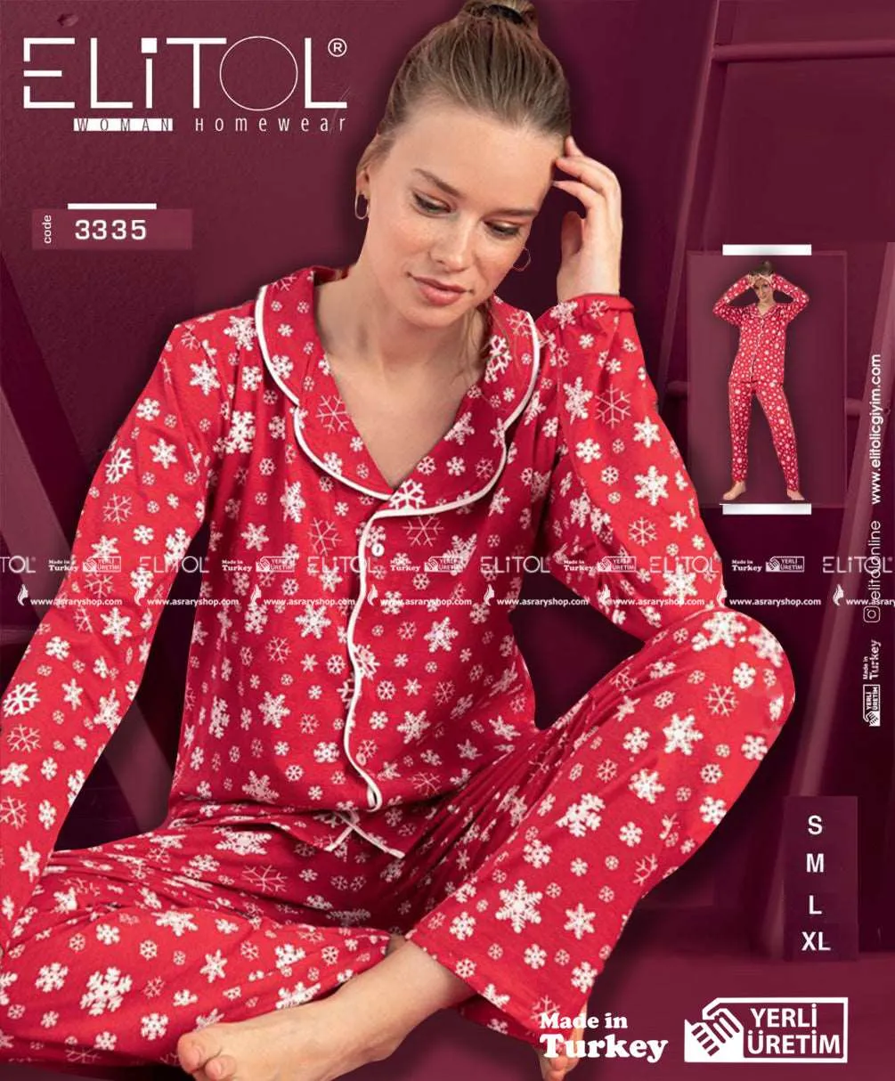 Cotton Buttoned Printed Long Pajamas 3335