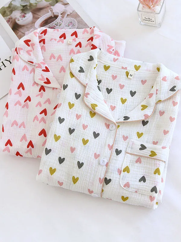 Cotton Colorful Heart Print Shirt Pajama Set