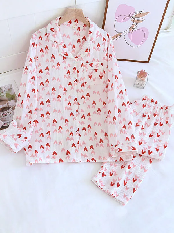 Cotton Colorful Heart Print Shirt Pajama Set