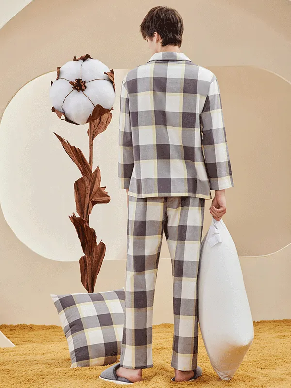 Cotton Plaid Pattern Pajama Set