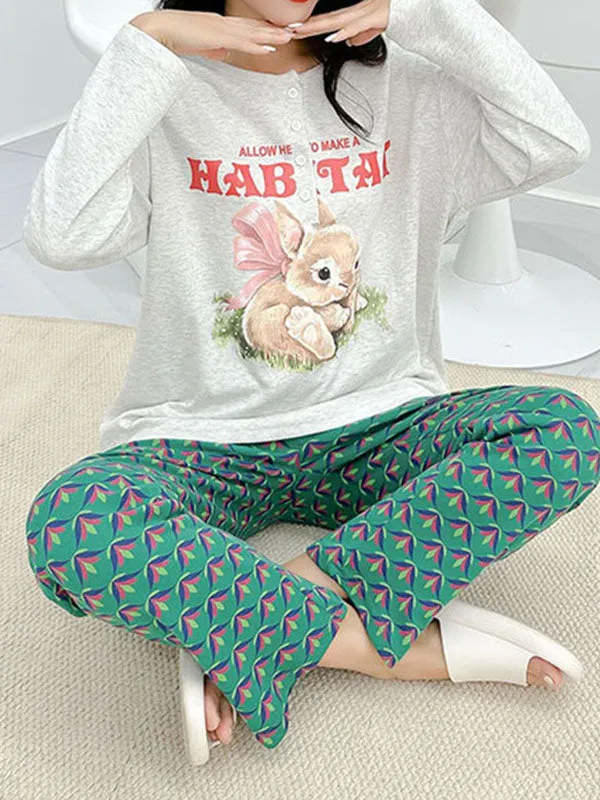 Cotton Rabbit Flower Printed Pajama Set