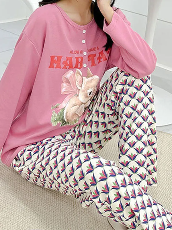 Cotton Rabbit Flower Printed Pajama Set