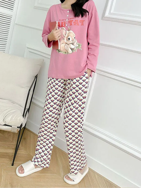 Cotton Rabbit Flower Printed Pajama Set