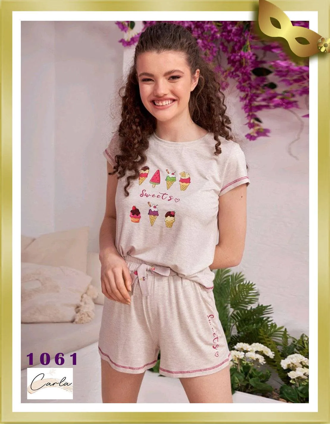 Cotton Short Sleeve Shirt and Shorts Pajamas 1061