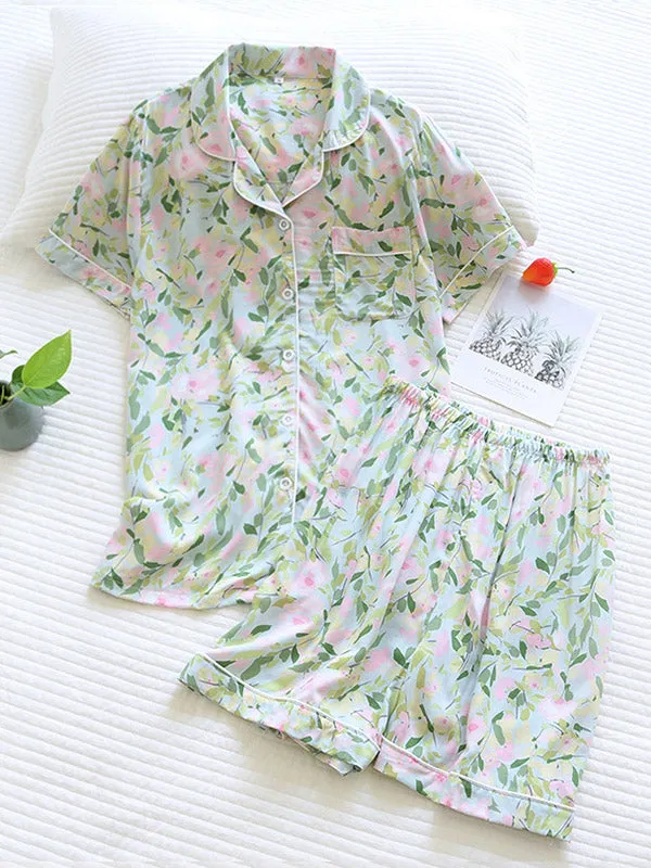 Cotton Short Sleeve Shorts Pajamas