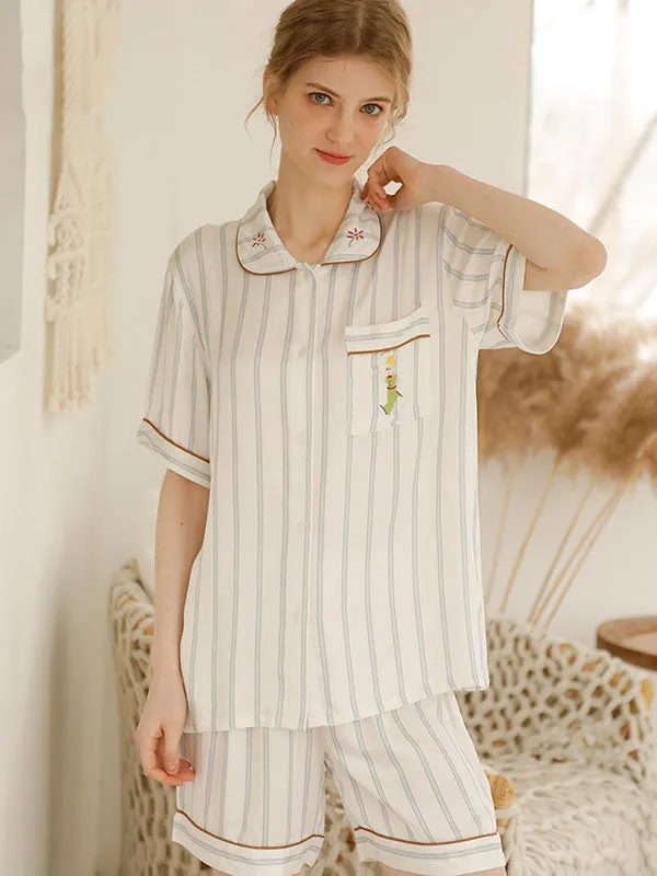 Cotton Stripe Shirt Shorts Pajamas Set