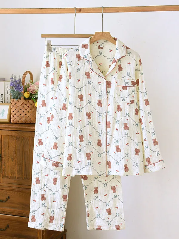 Cotton Wave Bear Long Sleeve Pajama Set