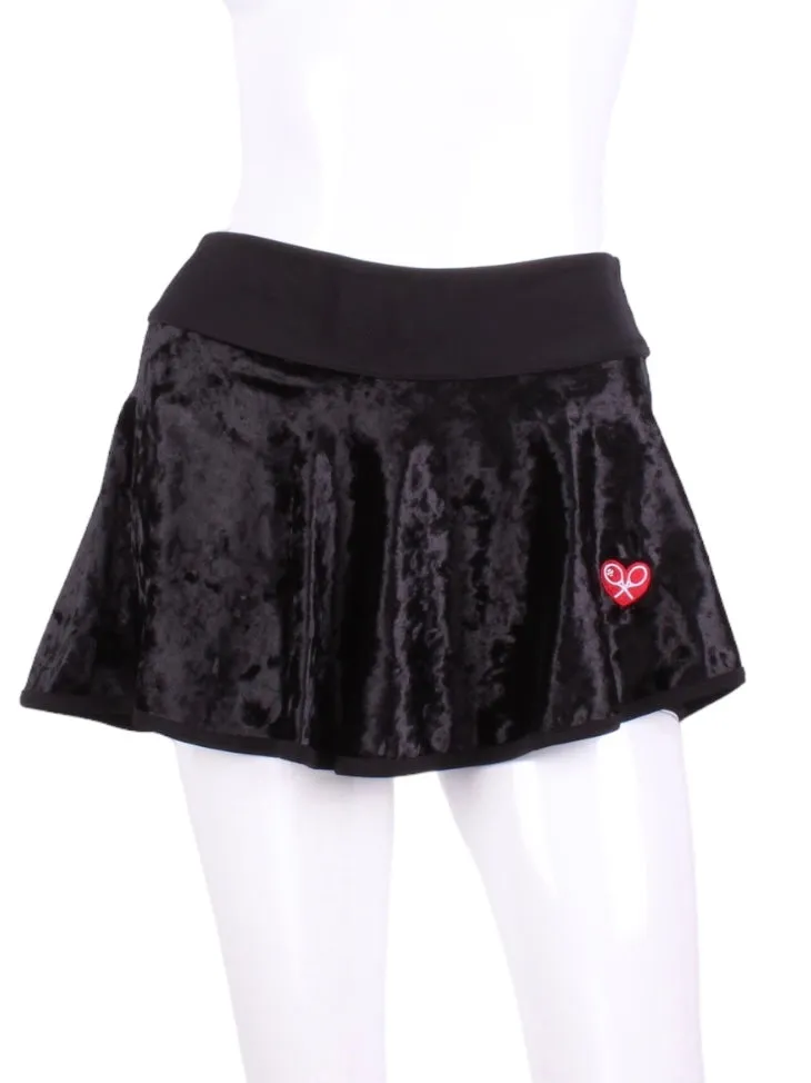 Crushed Black Velvet LOVE “O” Tennis Skirt