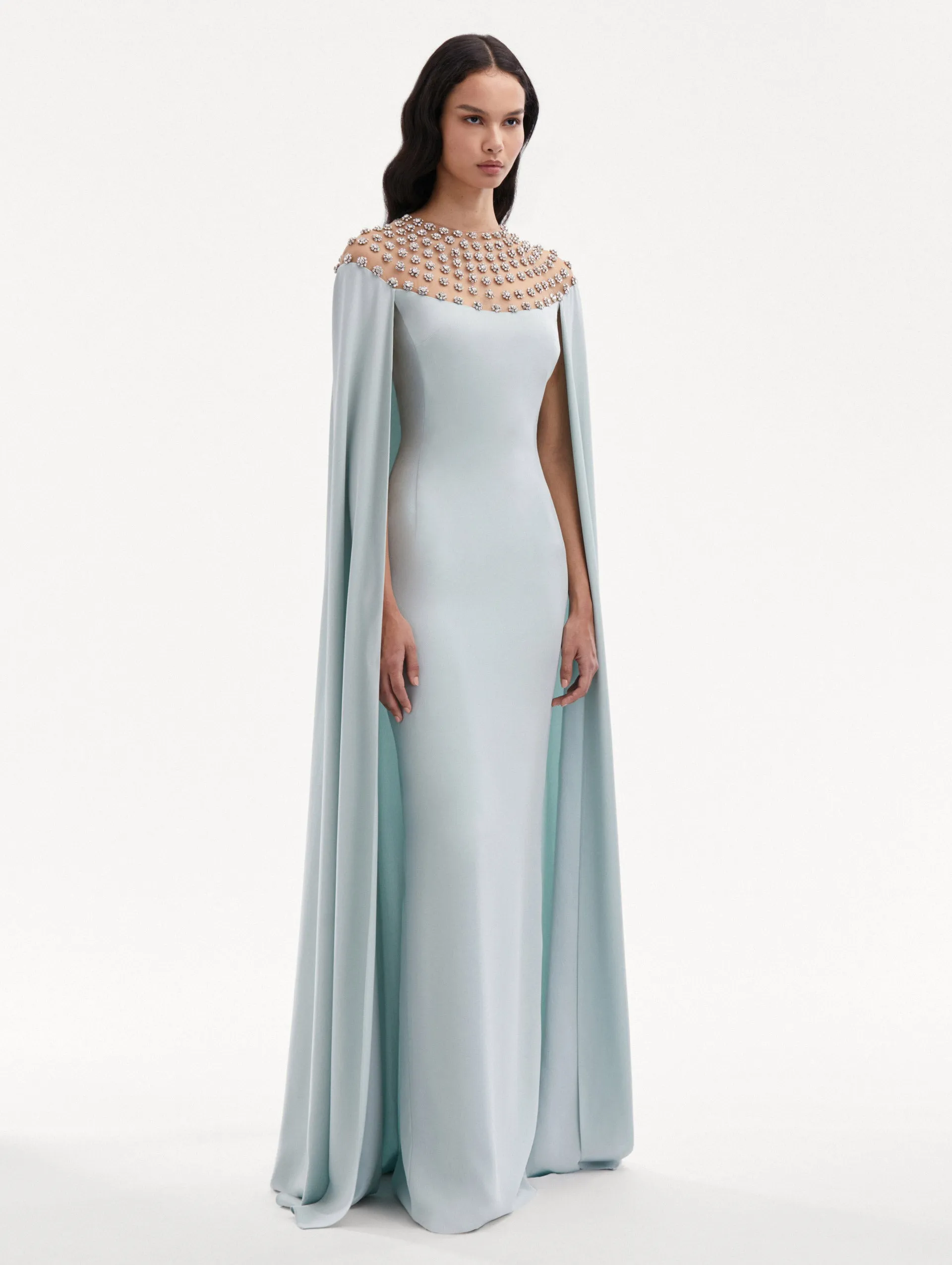 Crystal Embroidered Cape Back Caftan