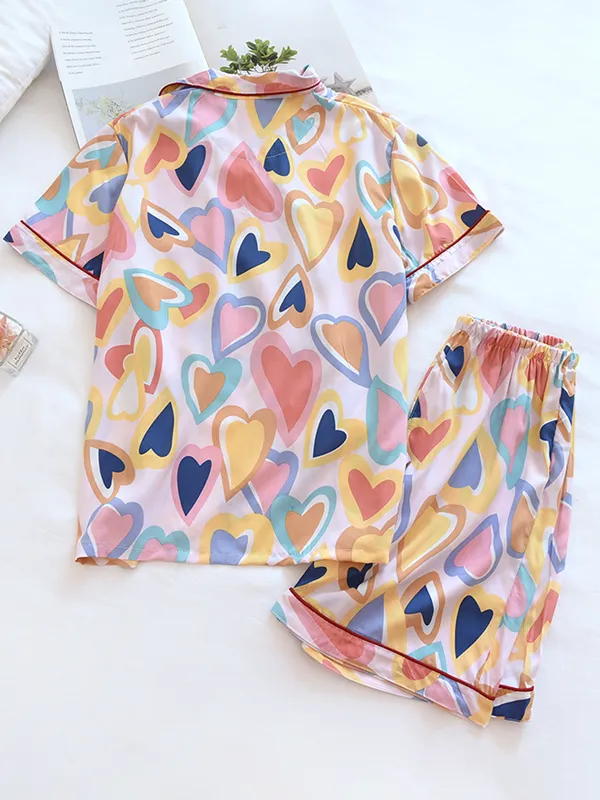 Cute Printed Short Sleeve Pajama Set