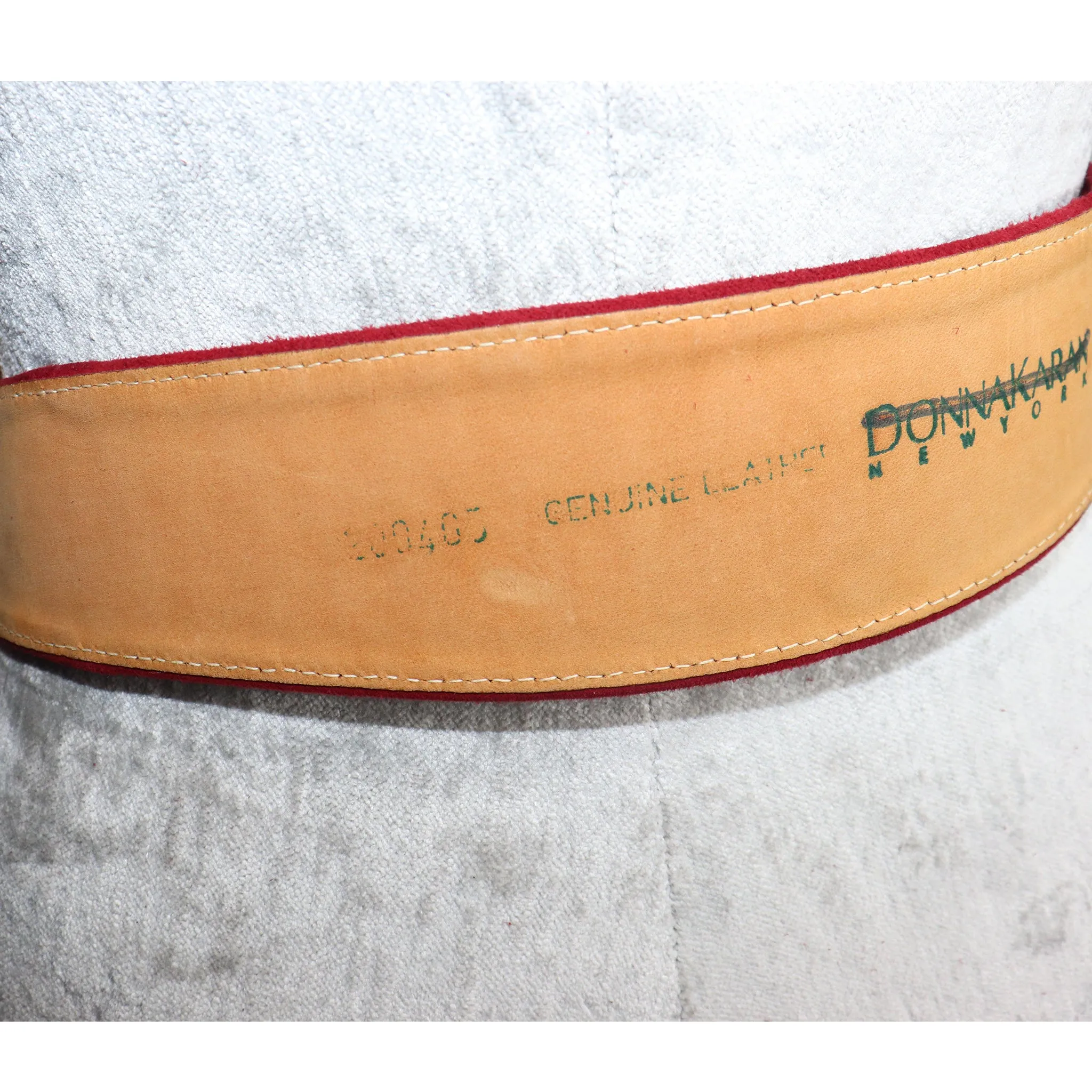 Donna Karan Red Suede Leather Belt w/ Oval Buckle Circa 1990s