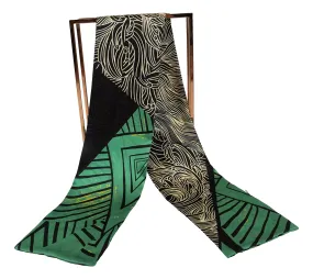 Double Layer Narrow Charmeuse Silk Scarf Green Theme NAS003