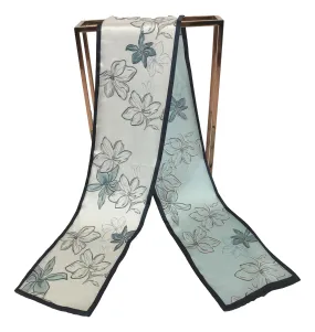 Double Layer Narrow Charmeuse Silk Scarf Light Blue NAS001