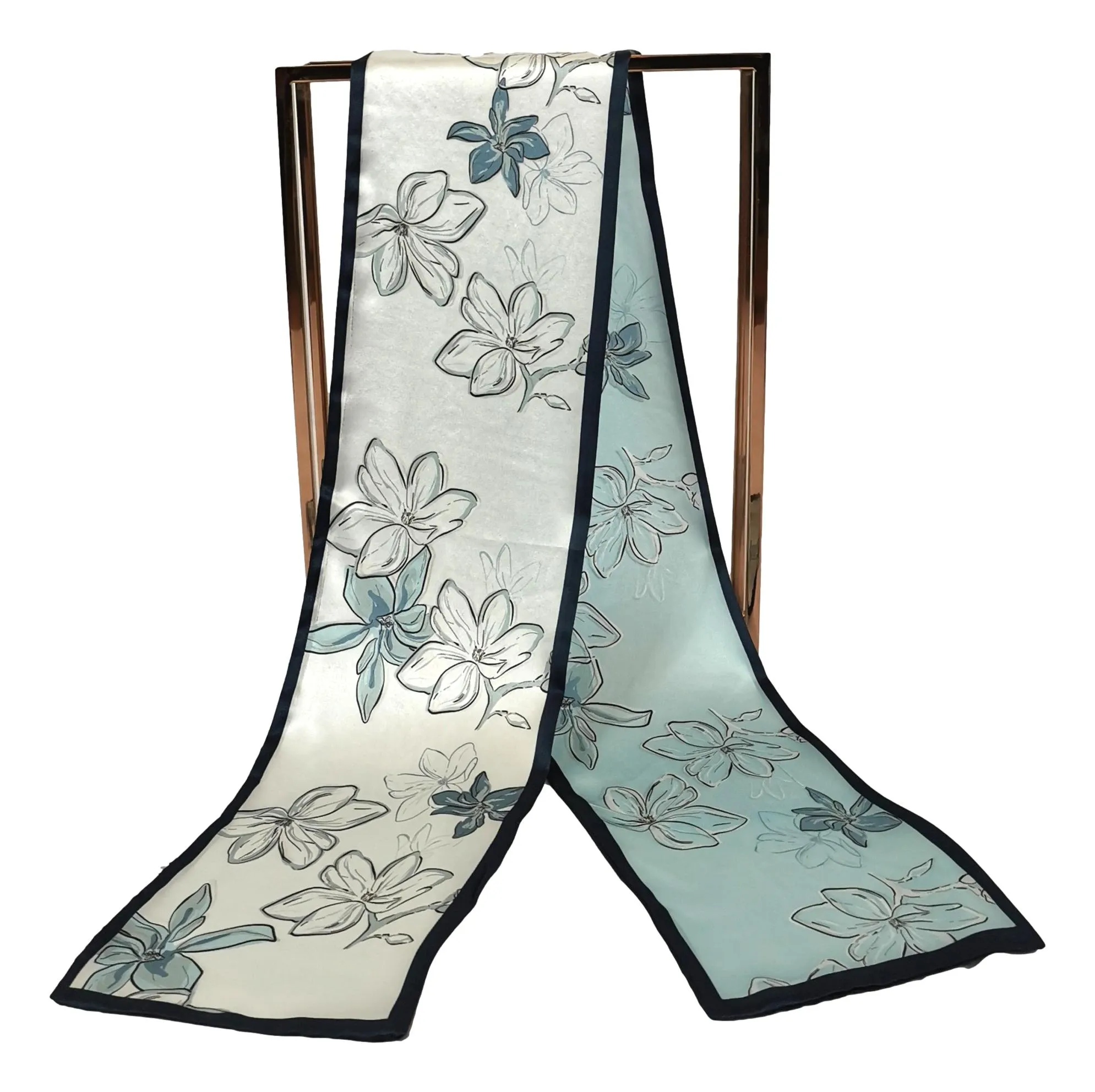 Double Layer Narrow Charmeuse Silk Scarf Light Blue NAS001