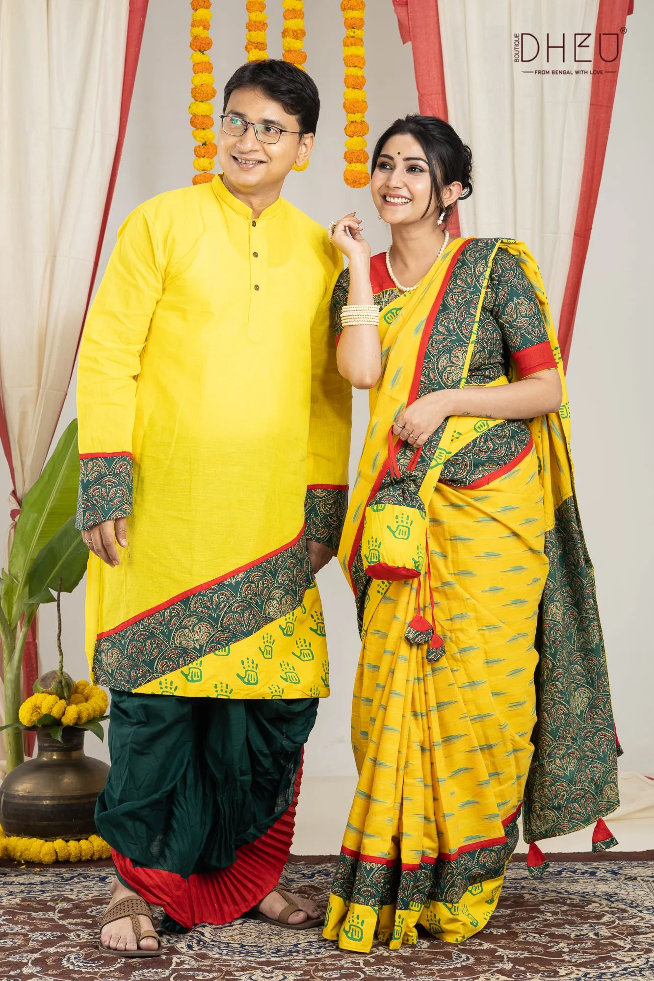 Ei Bosonte-Kurta-Saree Couple Set