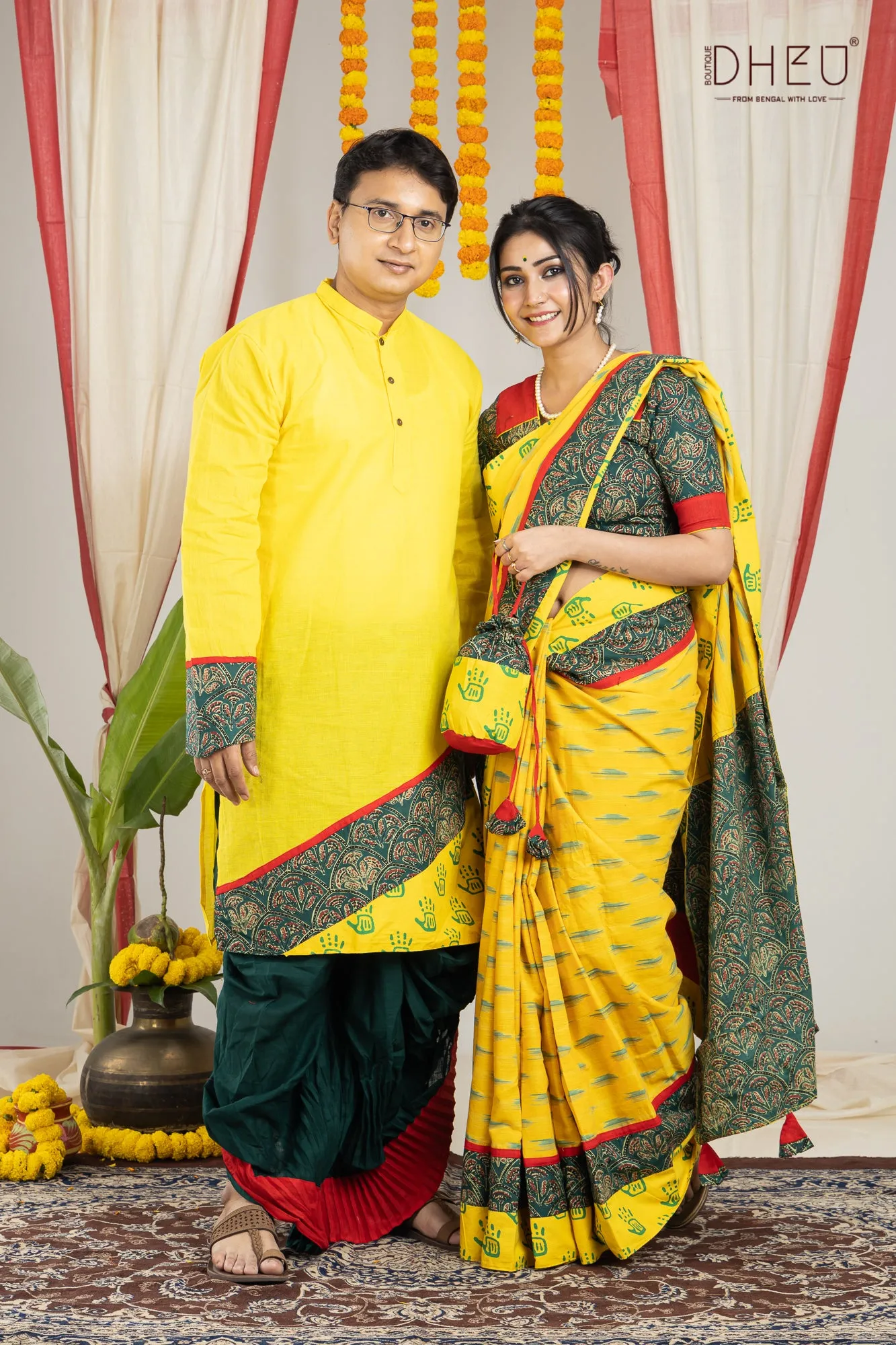 Ei Bosonte-Kurta-Saree Couple Set