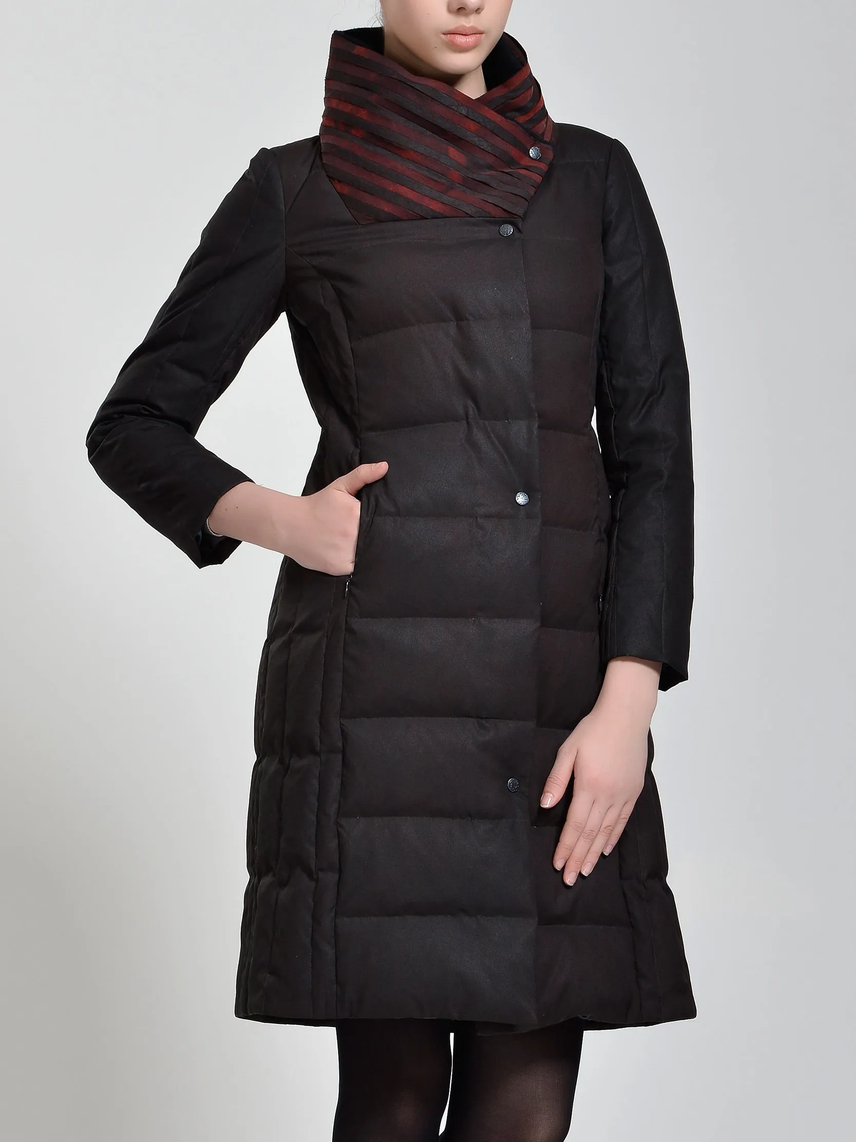 Elastic TANGY Silk Stripe Collar Goose Down Jacket