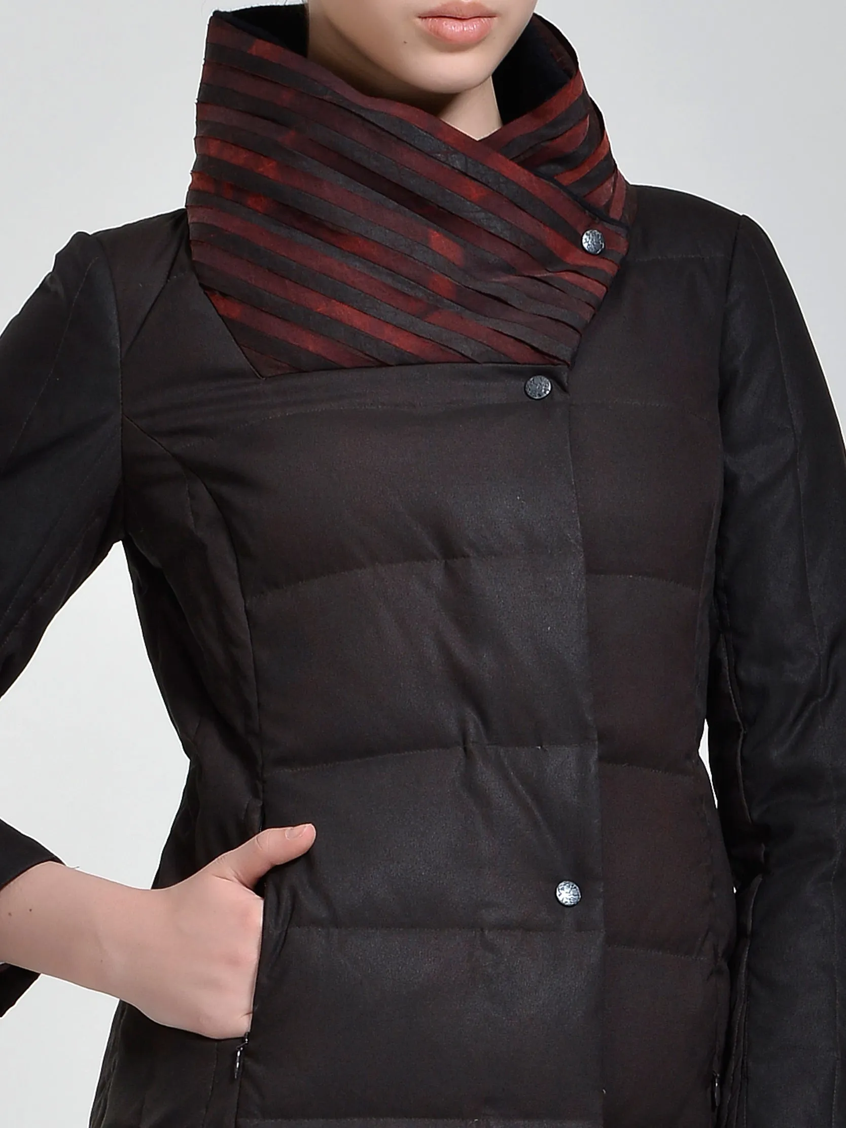 Elastic TANGY Silk Stripe Collar Goose Down Jacket