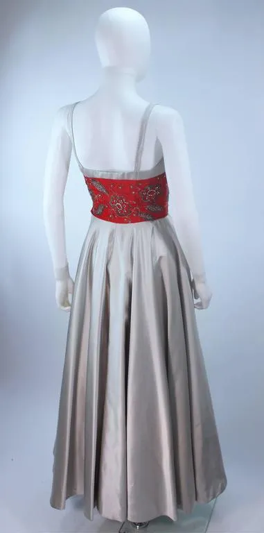 ELEANORA GARNETT 1950s Silver and Red Silk Gown Size 2