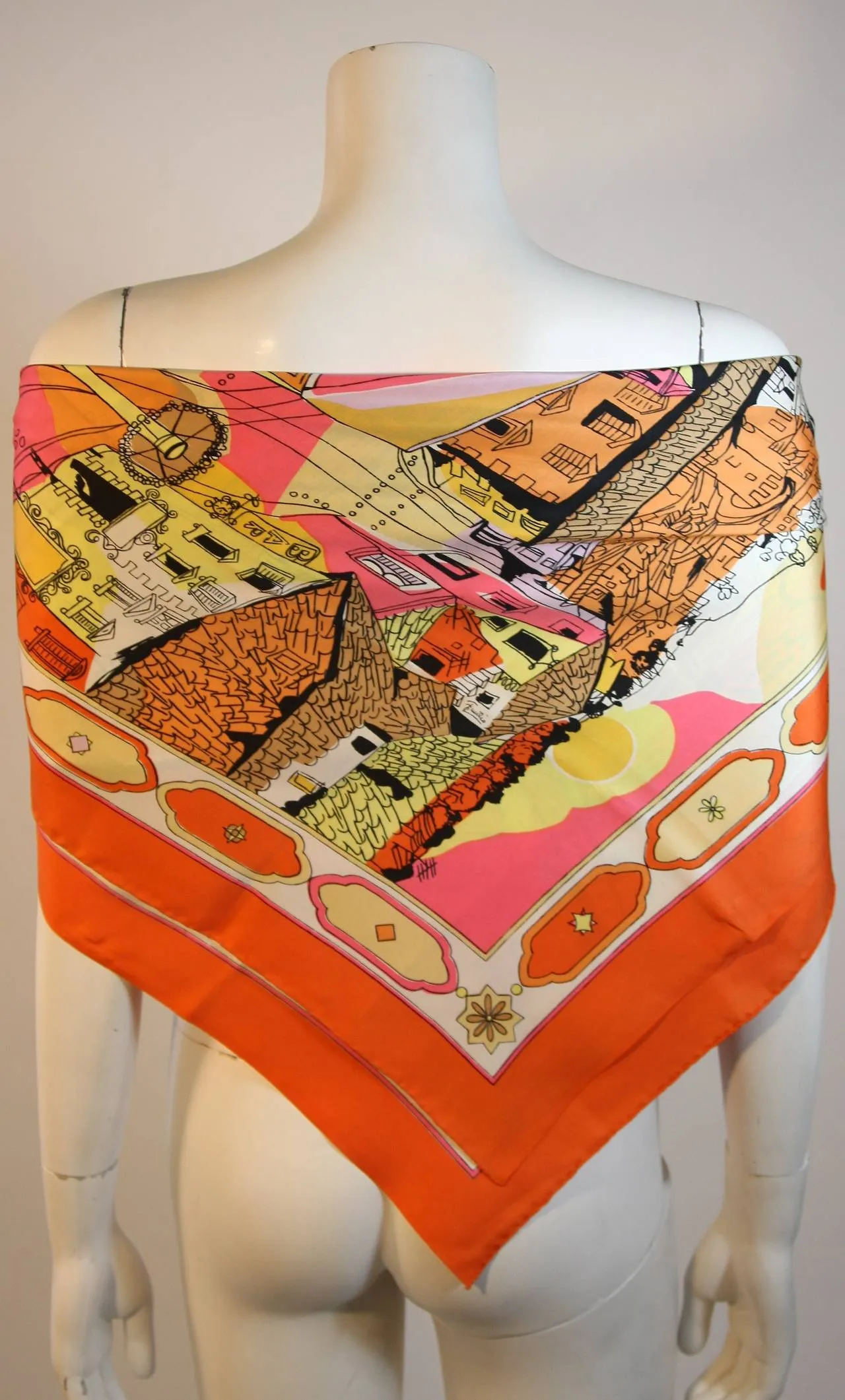 EMILIO PUCCI 1960s Orange Silk Abstract Florentine Pallazzo Print