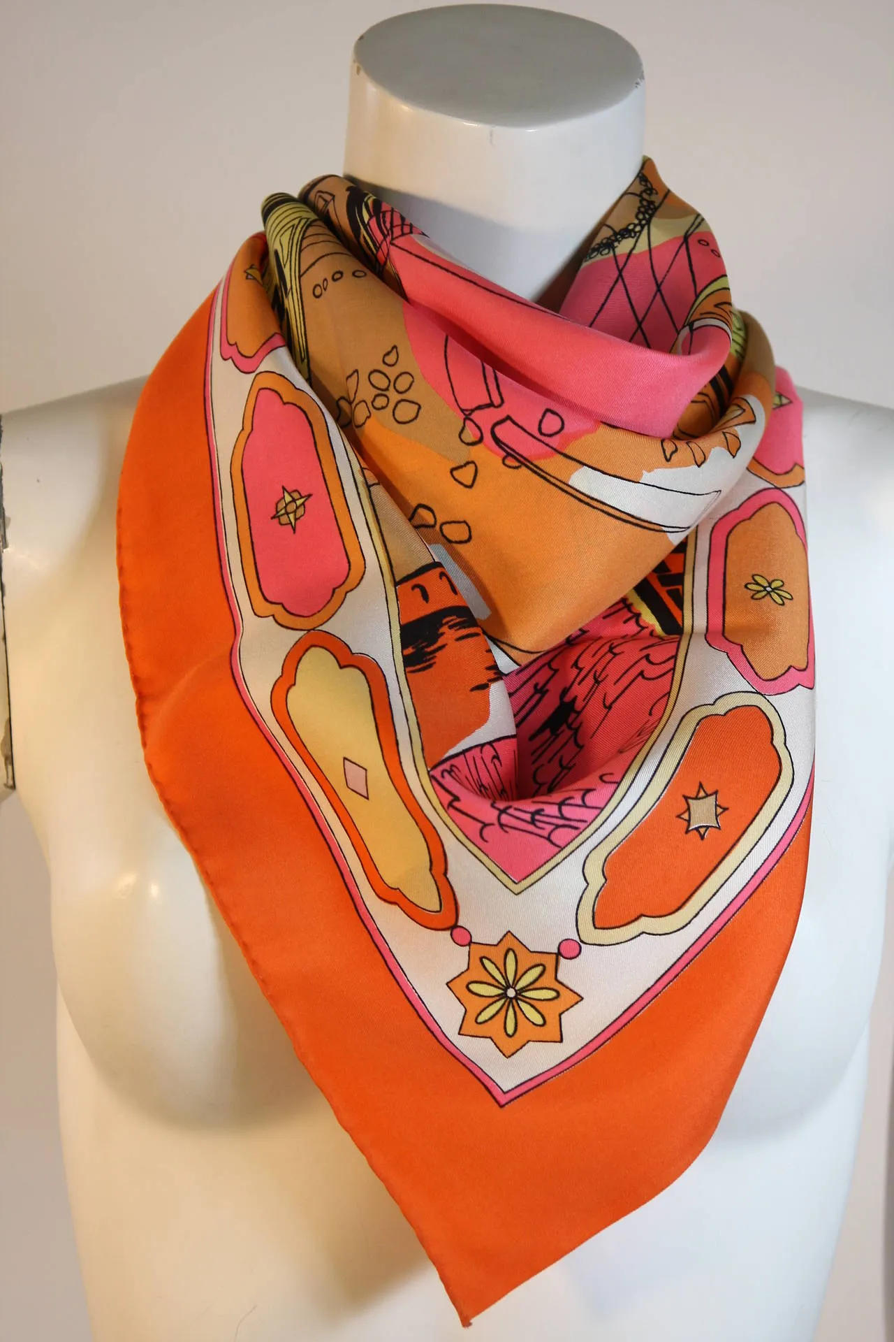 EMILIO PUCCI 1960s Orange Silk Abstract Florentine Pallazzo Print