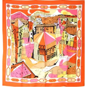 EMILIO PUCCI 1960s Orange Silk Abstract Florentine Pallazzo Print