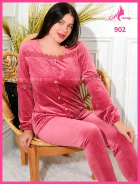 Engraved Velvet Buttoned Pajamas 902