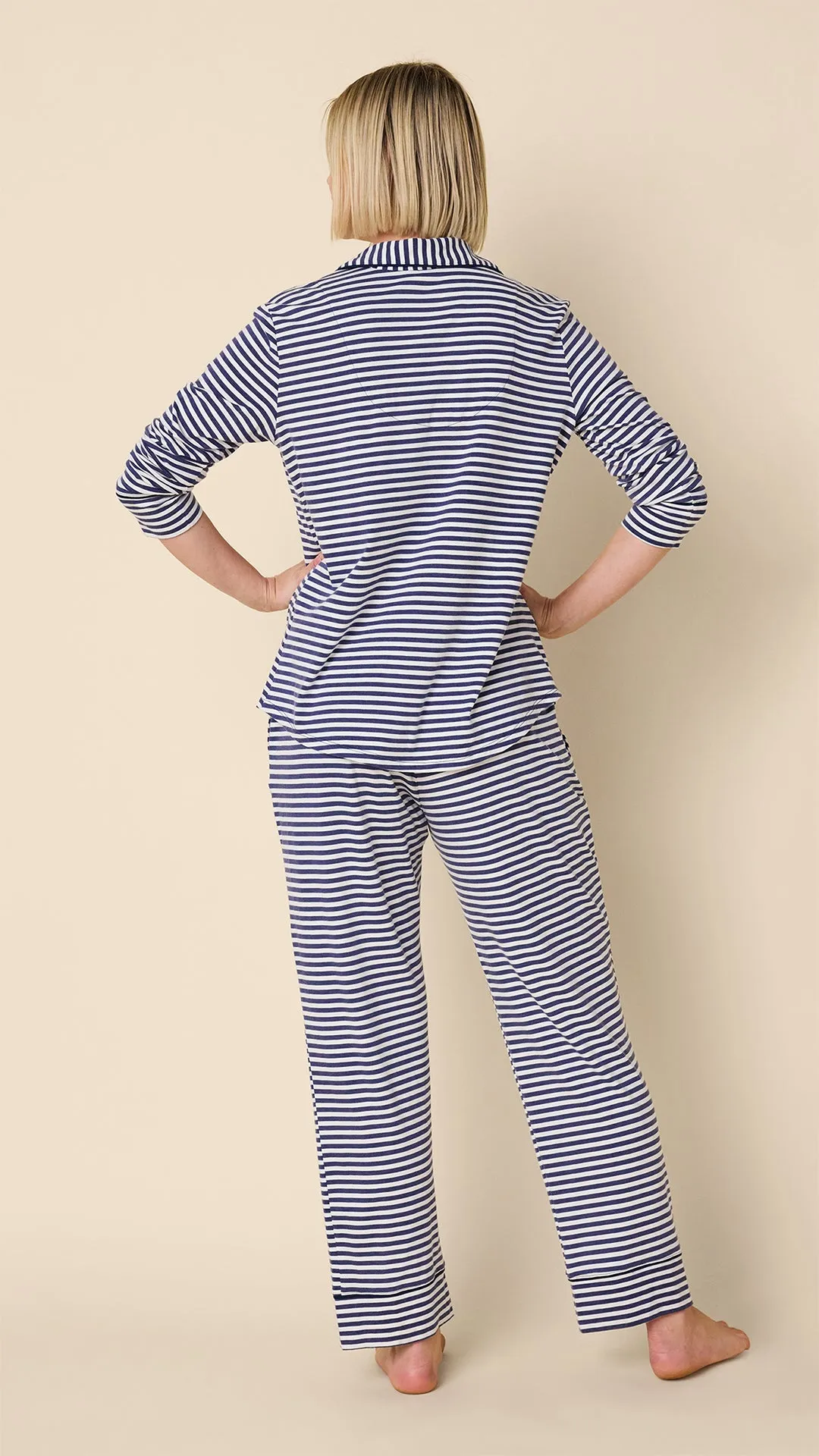 Essential Stripe Pima Knit Long-Sleeved Pajama - Navy