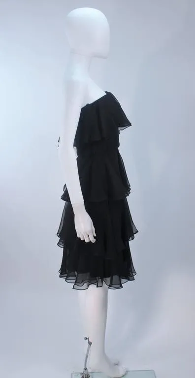 ESTEVEZ Black Silk Strapless Tiered Chiffon Cocktail Dress Size 4