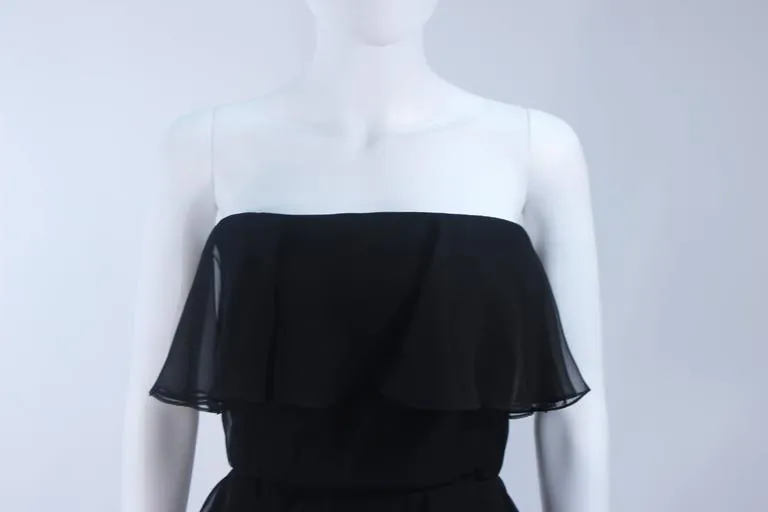 ESTEVEZ Black Silk Strapless Tiered Chiffon Cocktail Dress Size 4