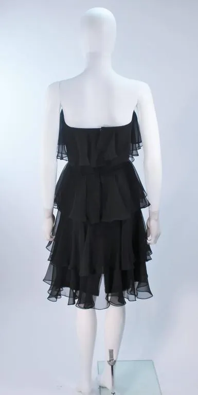 ESTEVEZ Black Silk Strapless Tiered Chiffon Cocktail Dress Size 4