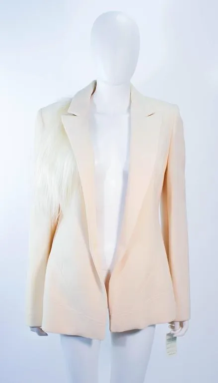 FAUSTO PUGLISI Vintage Silk Cream and White Goat Hair Blazer Size 46