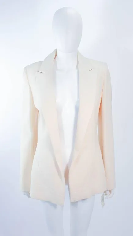 FAUSTO PUGLISI Vintage Silk Cream and White Goat Hair Blazer Size 46