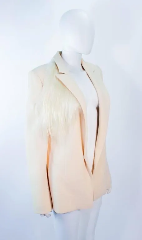 FAUSTO PUGLISI Vintage Silk Cream and White Goat Hair Blazer Size 46