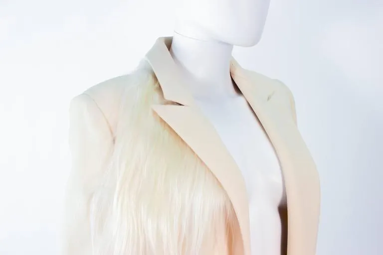 FAUSTO PUGLISI Vintage Silk Cream and White Goat Hair Blazer Size 46