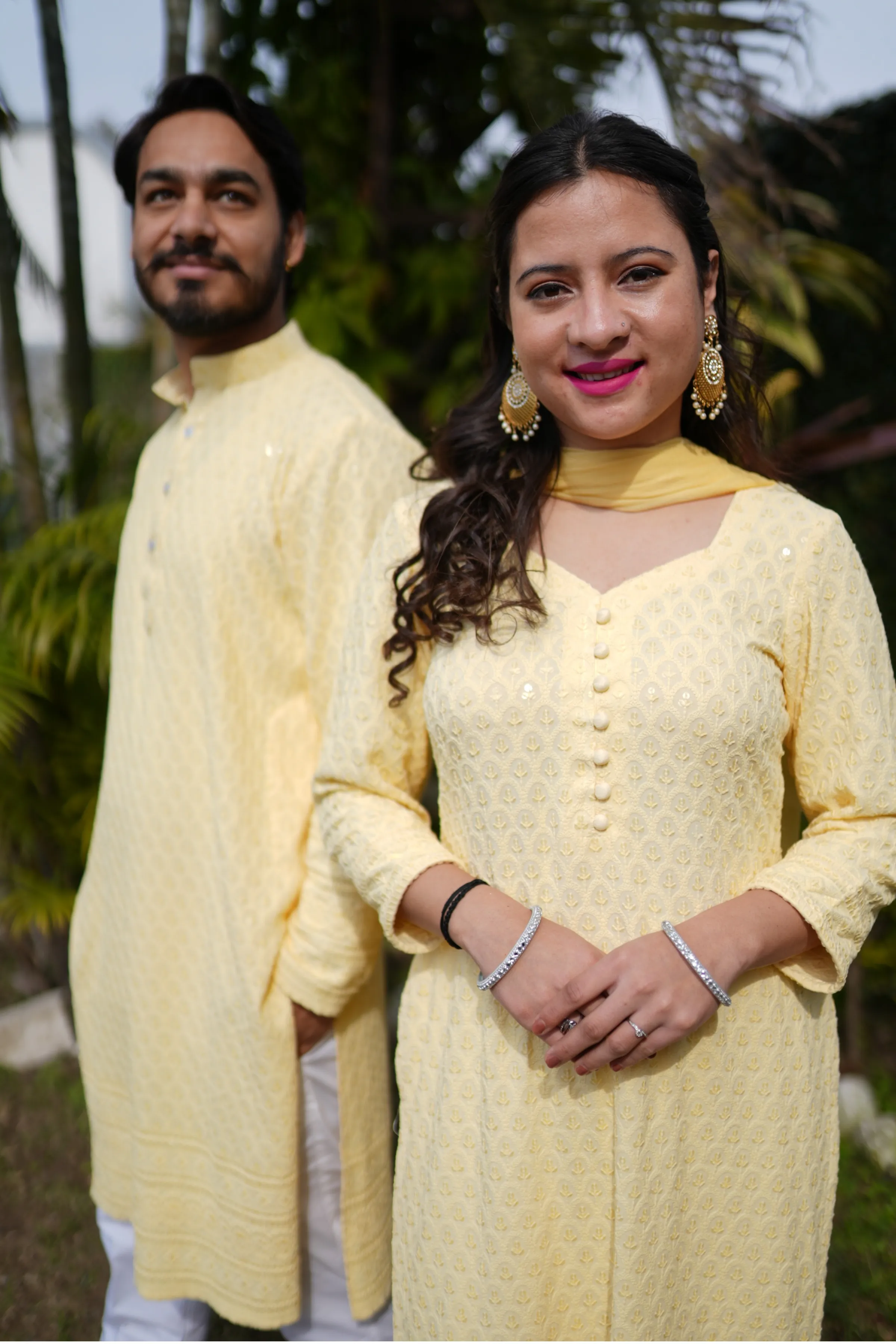 Festive Lemon Sequined Couple Outfit