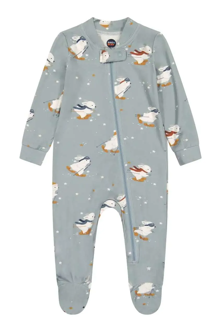 Footed Bamboo One Piece Zip Pajama - Snow Bunny